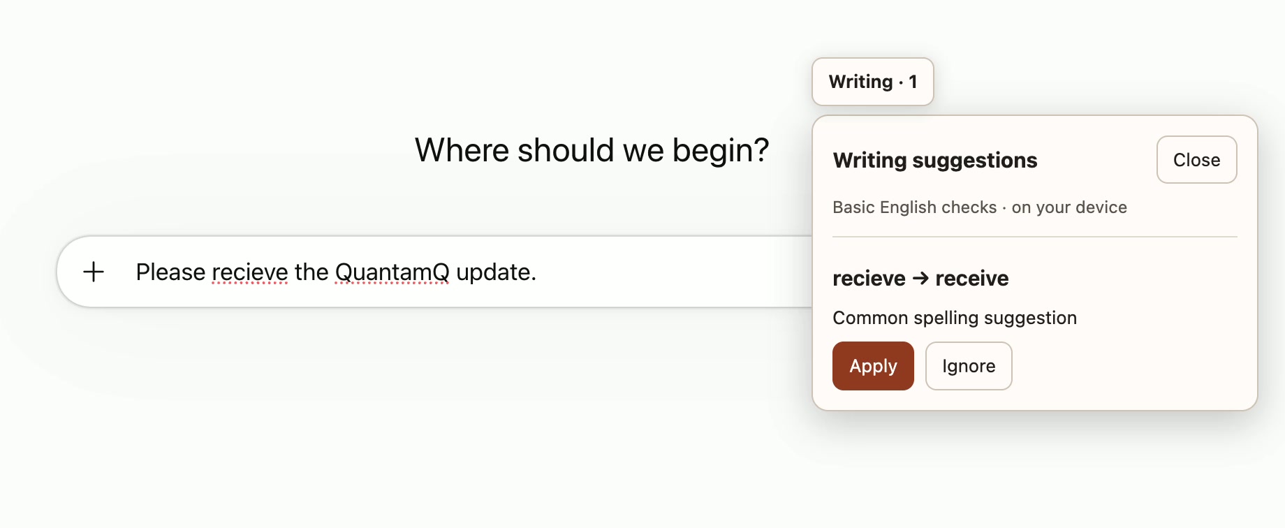 Real SlashFlow writing suggestion with Apply and Ignore